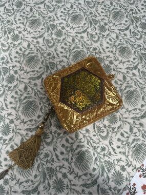 Gold Metallic Evening Clutch with Hex Glitter Accent